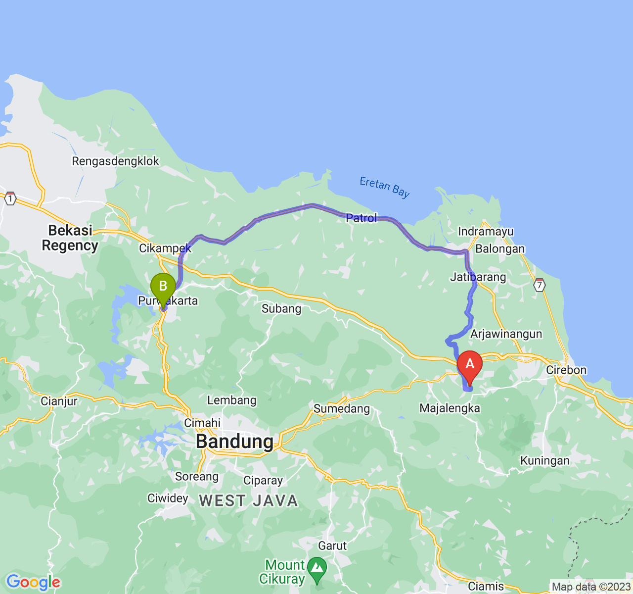 perjalanan dengan rute Kab. Majalengka-Kab. Purwakarta