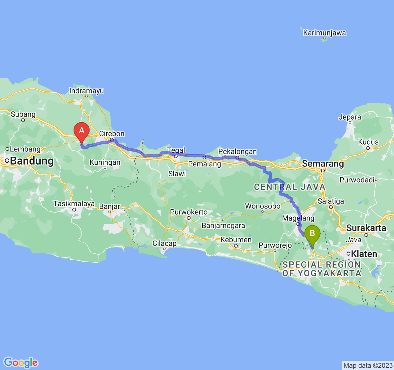 perjalanan dengan rute Kab. Majalengka-Kab. Sleman