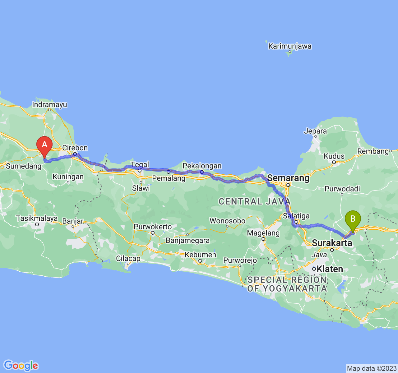 perjalanan dengan rute Kab. Majalengka-Kab. Sragen