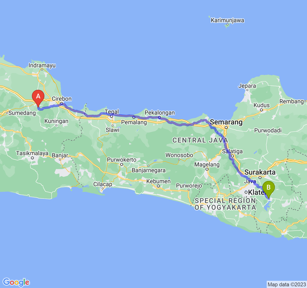 perjalanan dengan rute Kab. Majalengka-Kab. Wonogiri