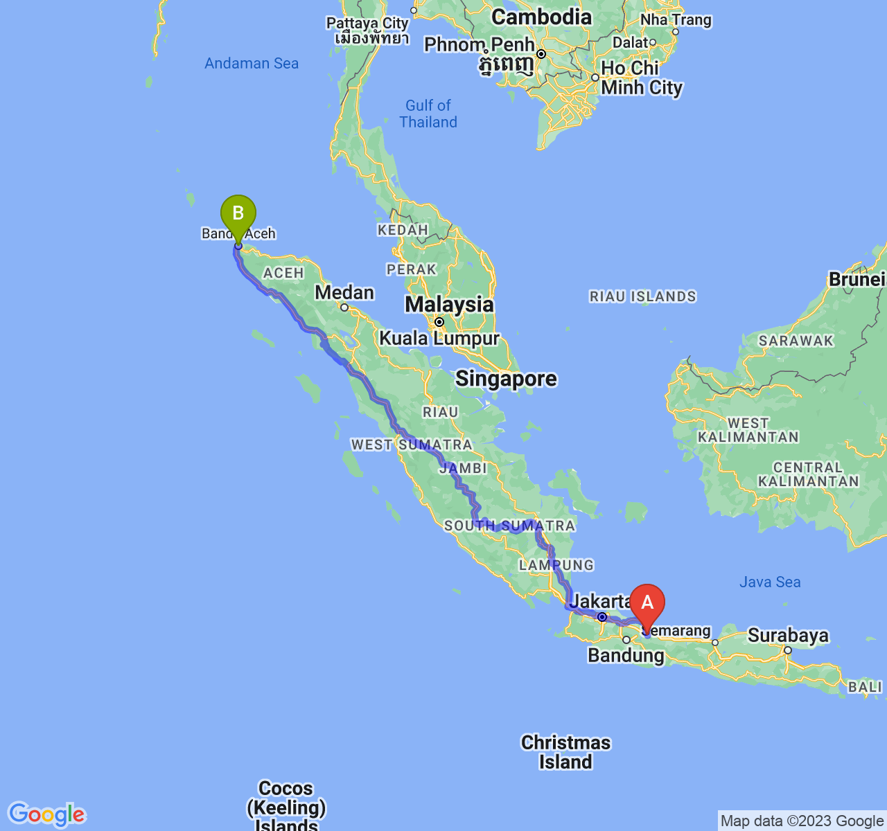 perjalanan dengan rute Kab. Majalengka-Kota Banda Aceh