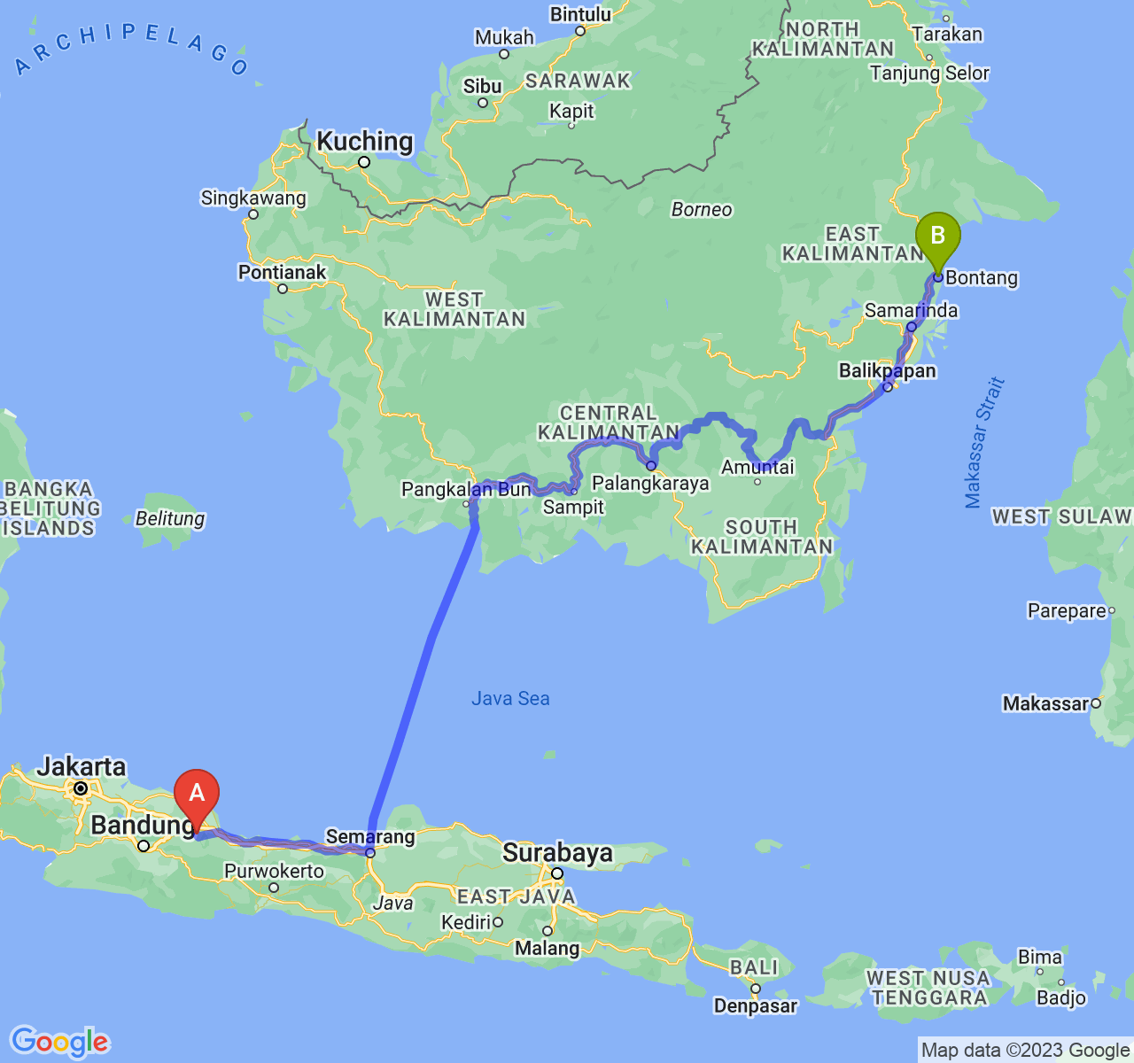 perjalanan dengan rute Kab. Majalengka-Kota Bontang