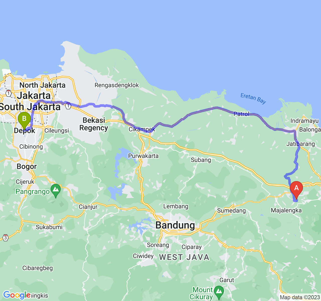 perjalanan dengan rute Kab. Majalengka-Kota Depok