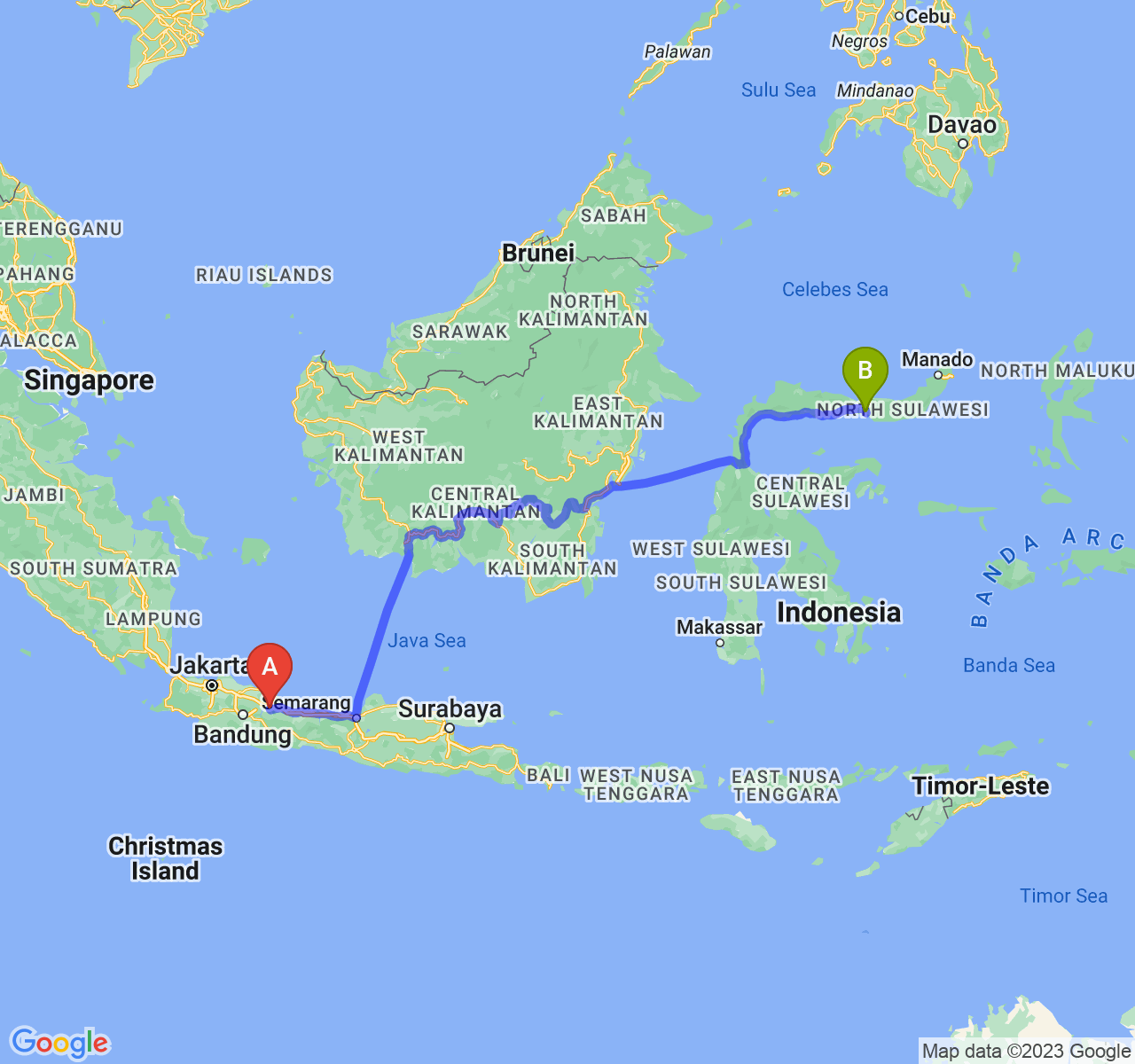 perjalanan dengan rute Kab. Majalengka-Kota Gorontalo