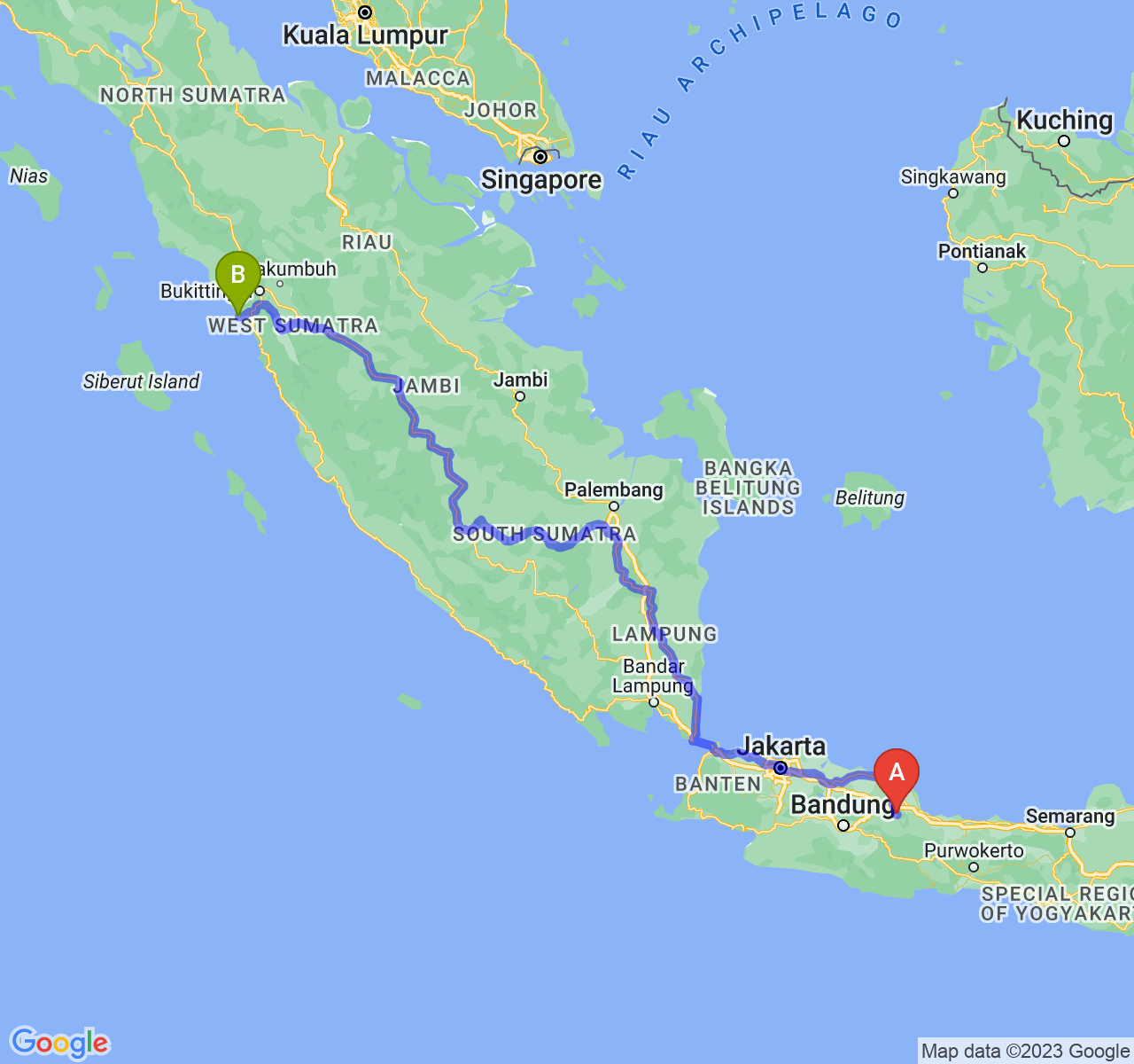 perjalanan dengan rute Kab. Majalengka-Kota Pariaman