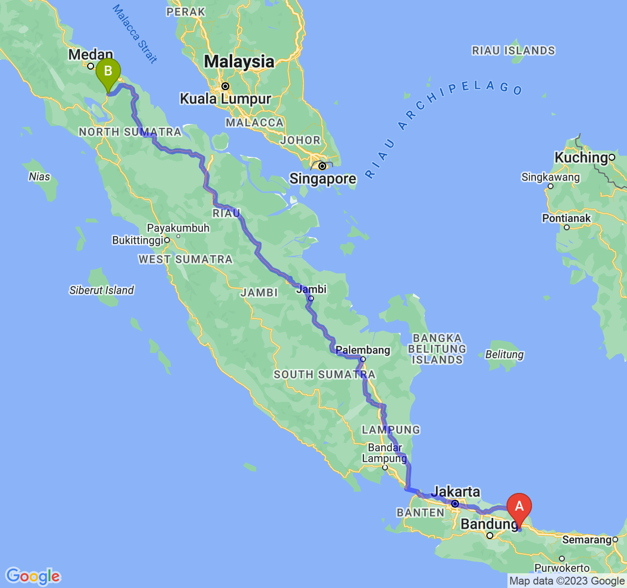 perjalanan dengan rute Kab. Majalengka-Kota Pematangsiantar