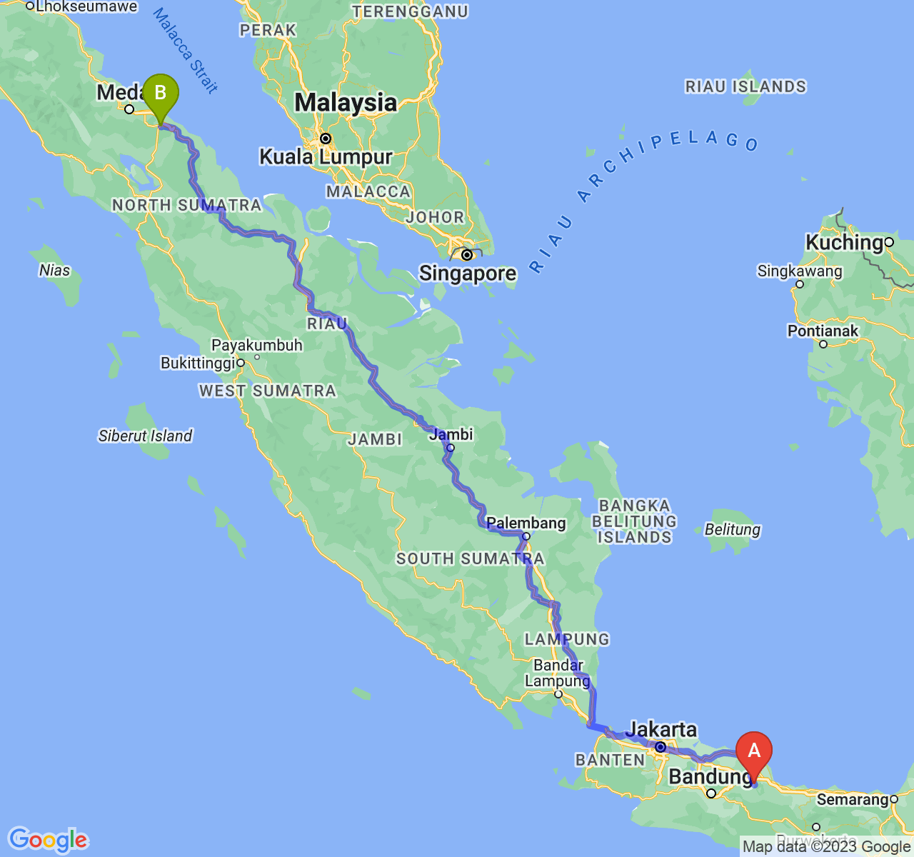 perjalanan dengan rute Kab. Majalengka-Kota Tebing Tinggi