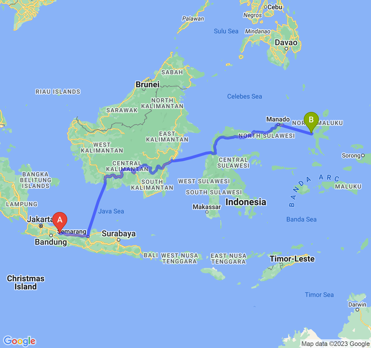 perjalanan dengan rute Kab. Majalengka-Kota Ternate