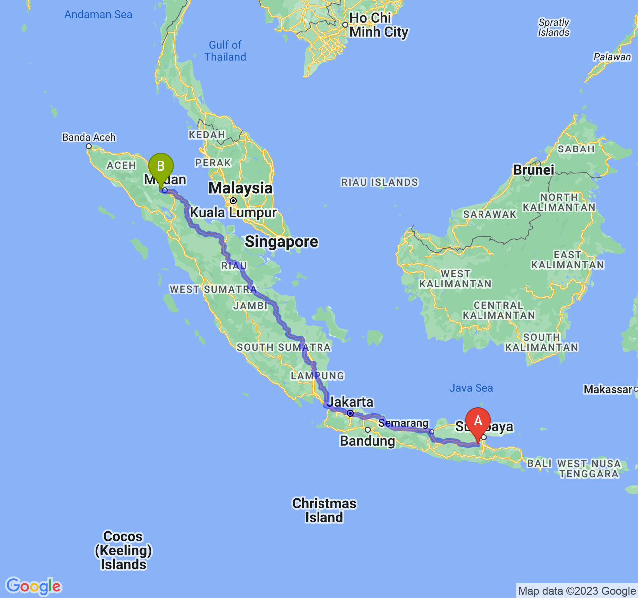 perjalanan dengan rute Kab. Mojokerto-Kota Binjai