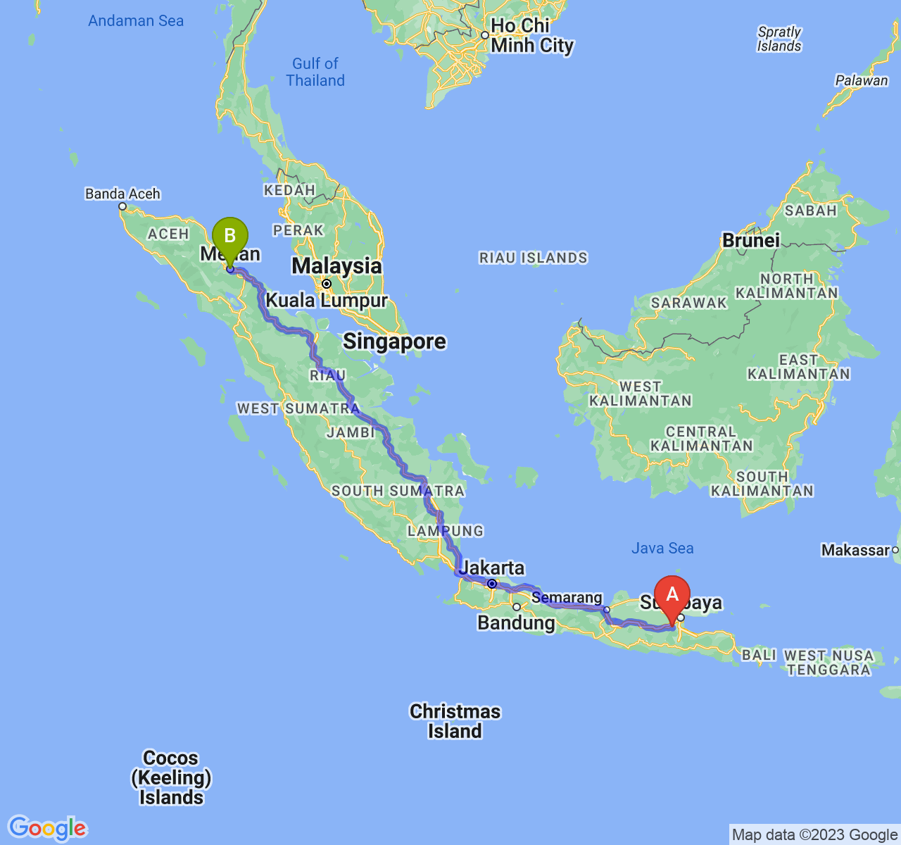 perjalanan dengan rute Kab. Mojokerto-Kota Medan