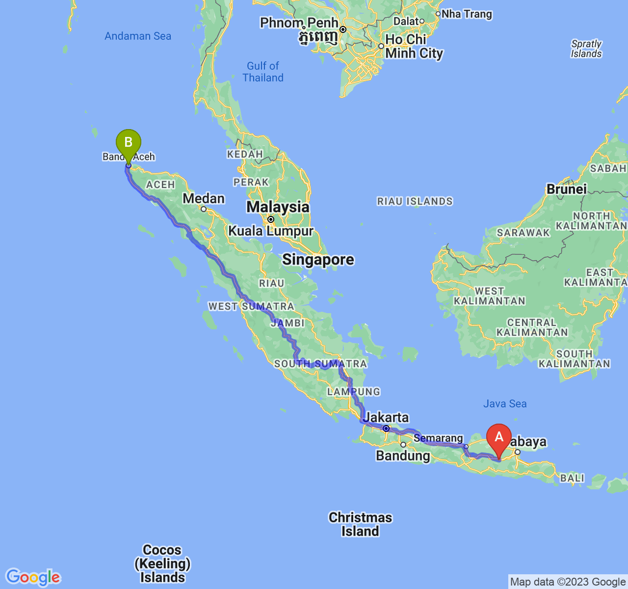 perjalanan dengan rute Kab. Nganjuk-Kota Banda Aceh