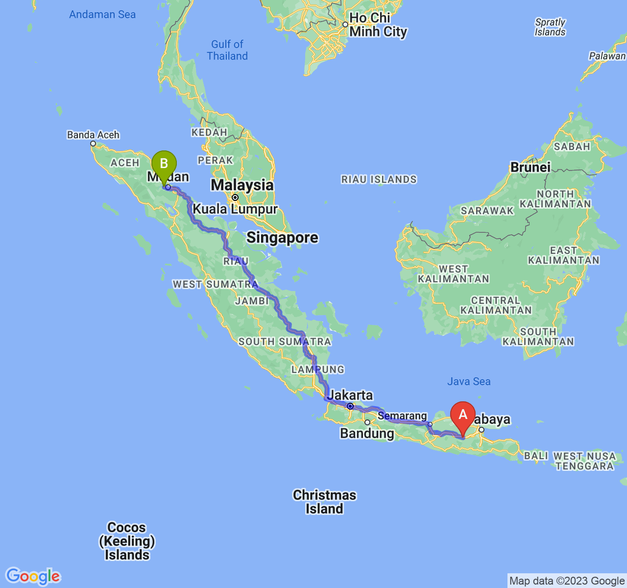 perjalanan dengan rute Kab. Nganjuk-Kota Binjai