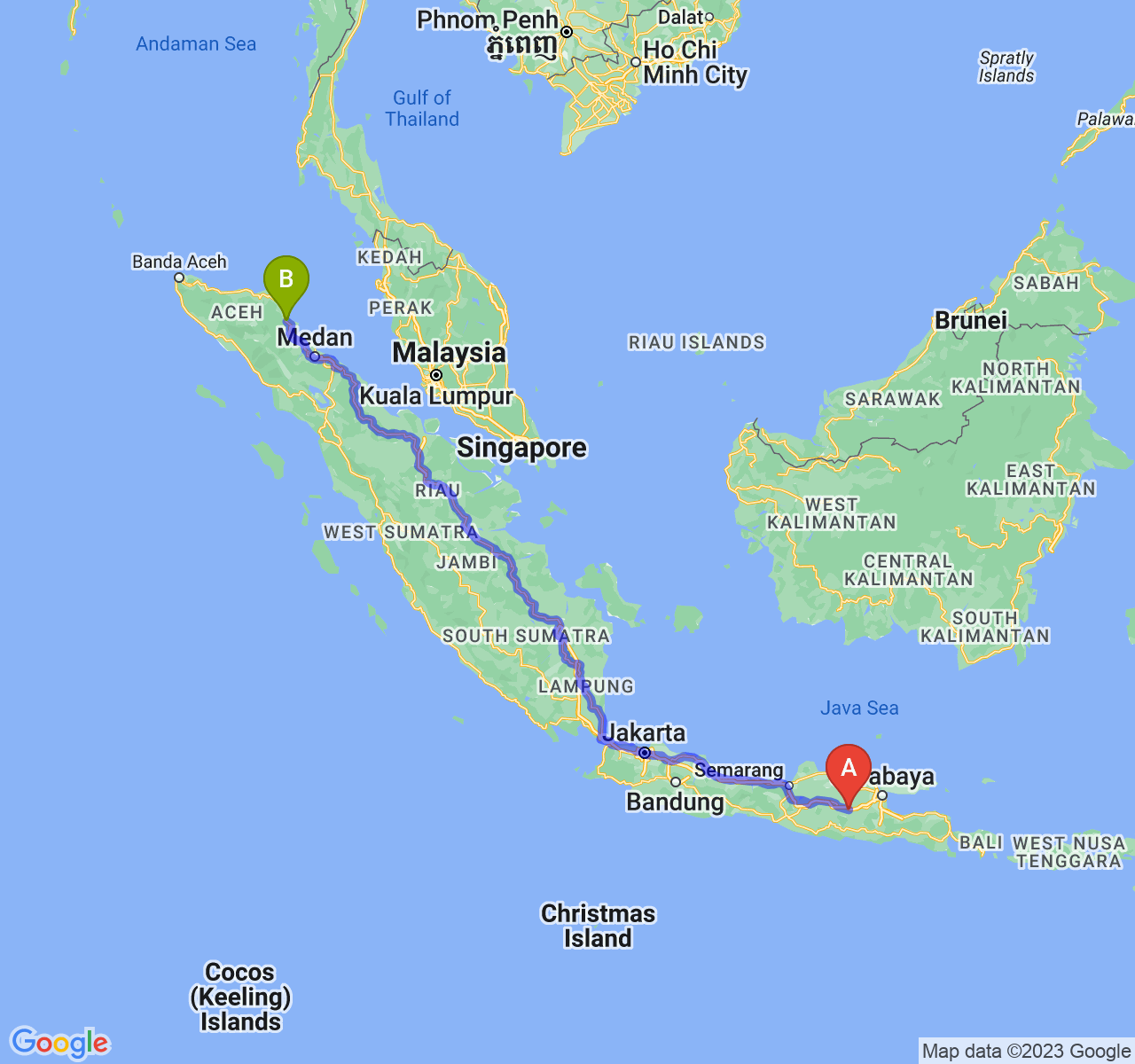 perjalanan dengan rute Kab. Nganjuk-Kota Langsa