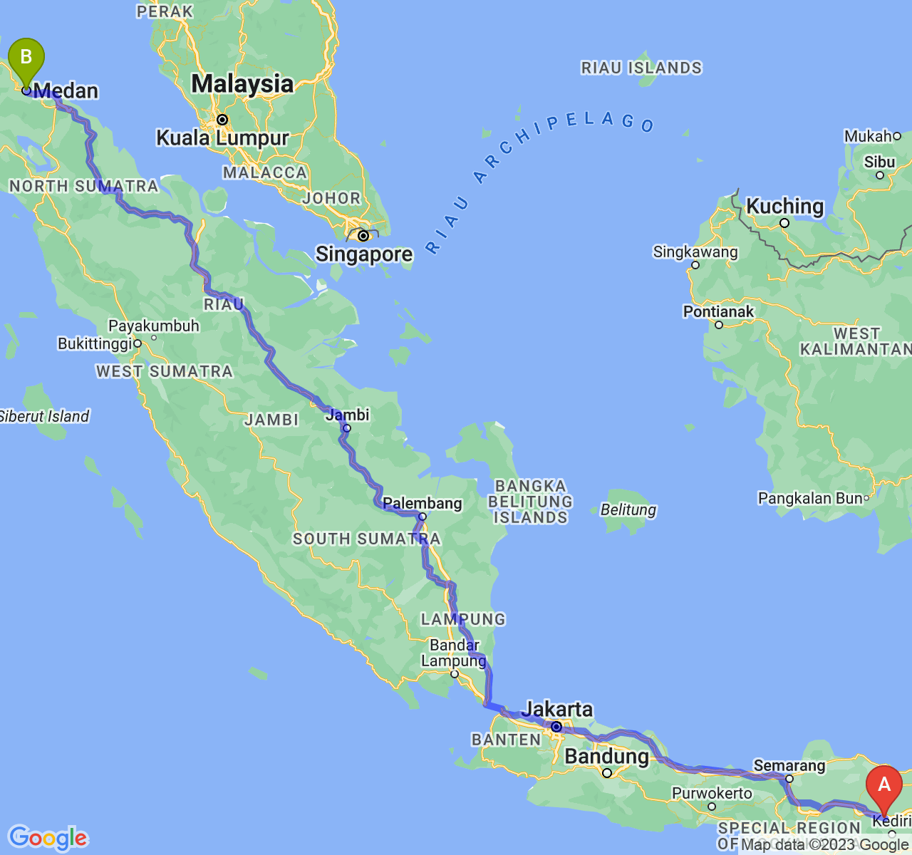 perjalanan dengan rute Kab. Nganjuk-Kota Medan