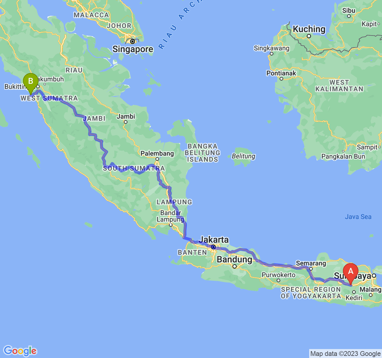 perjalanan dengan rute Kab. Nganjuk-Kota Pariaman