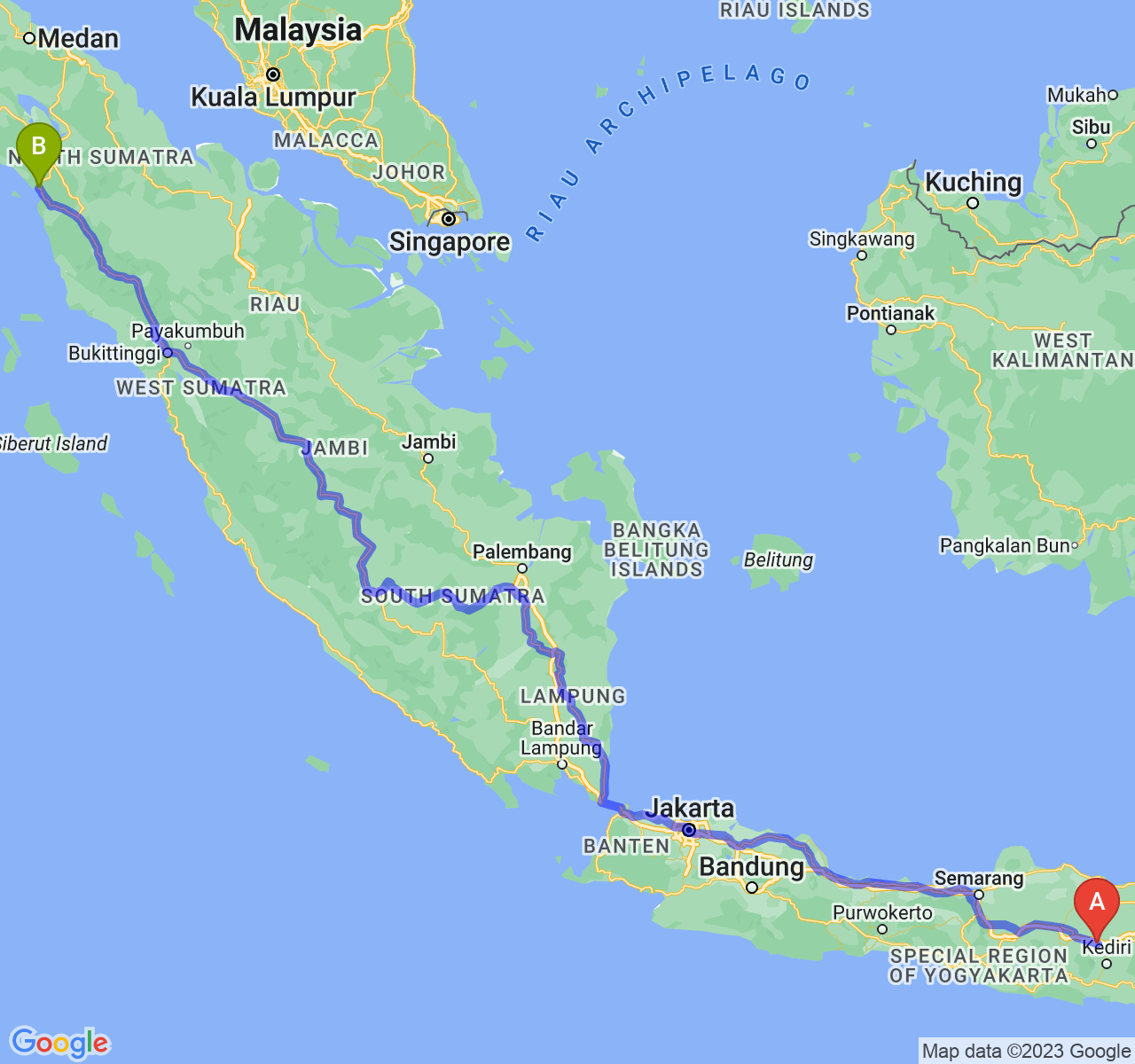 perjalanan dengan rute Kab. Nganjuk-Kota Sibolga