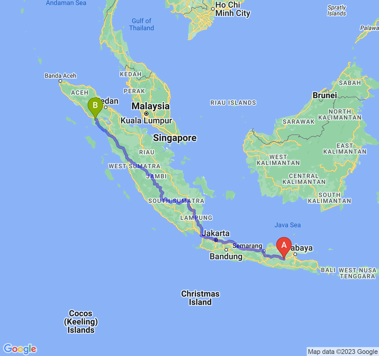 perjalanan dengan rute Kab. Nganjuk-Kota Subulussalam