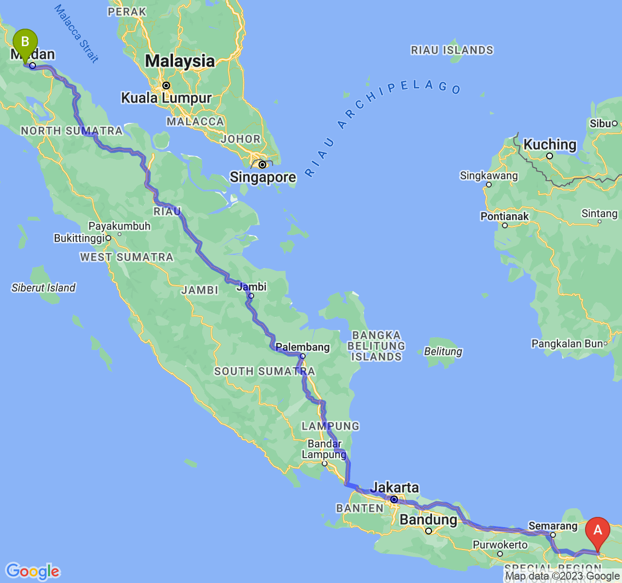 perjalanan dengan rute Kab. Ngawi-Kota Binjai