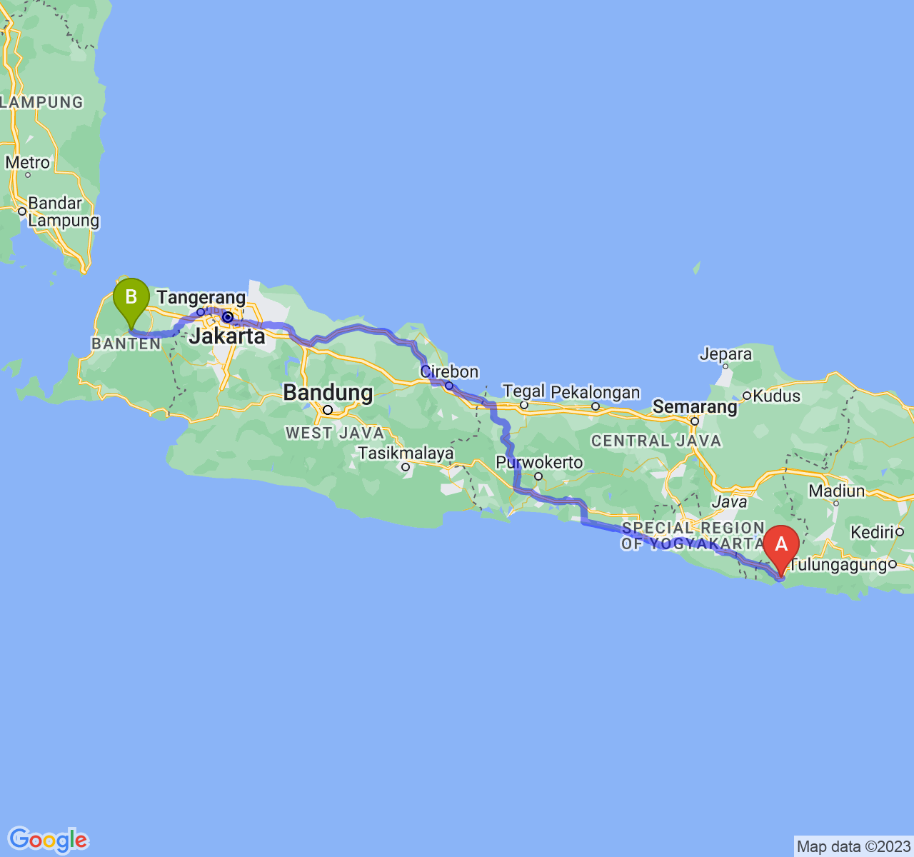 perjalanan dengan rute Kab. Pacitan-Kab. Pandeglang