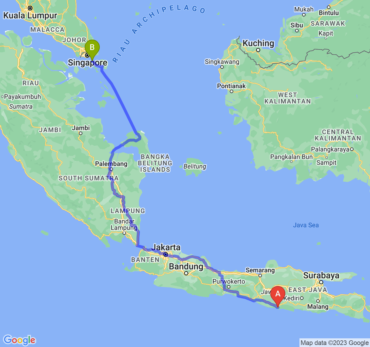 perjalanan dengan rute Kab. Pacitan-Kota Batam