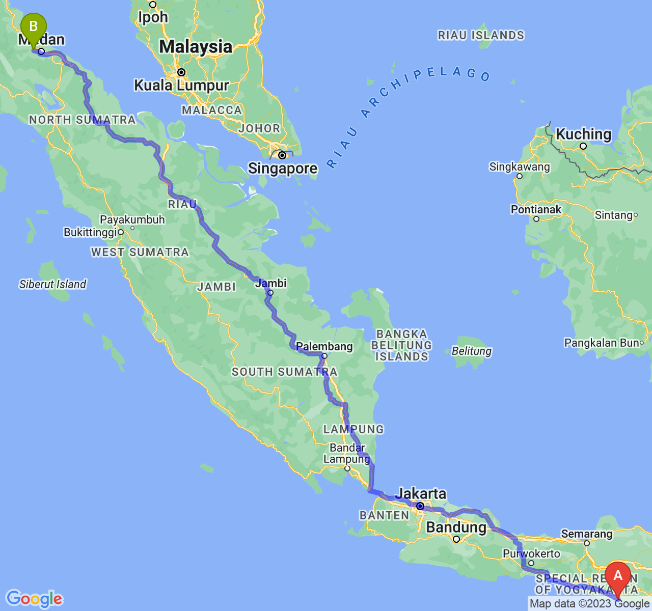 perjalanan dengan rute Kab. Pacitan-Kota Binjai