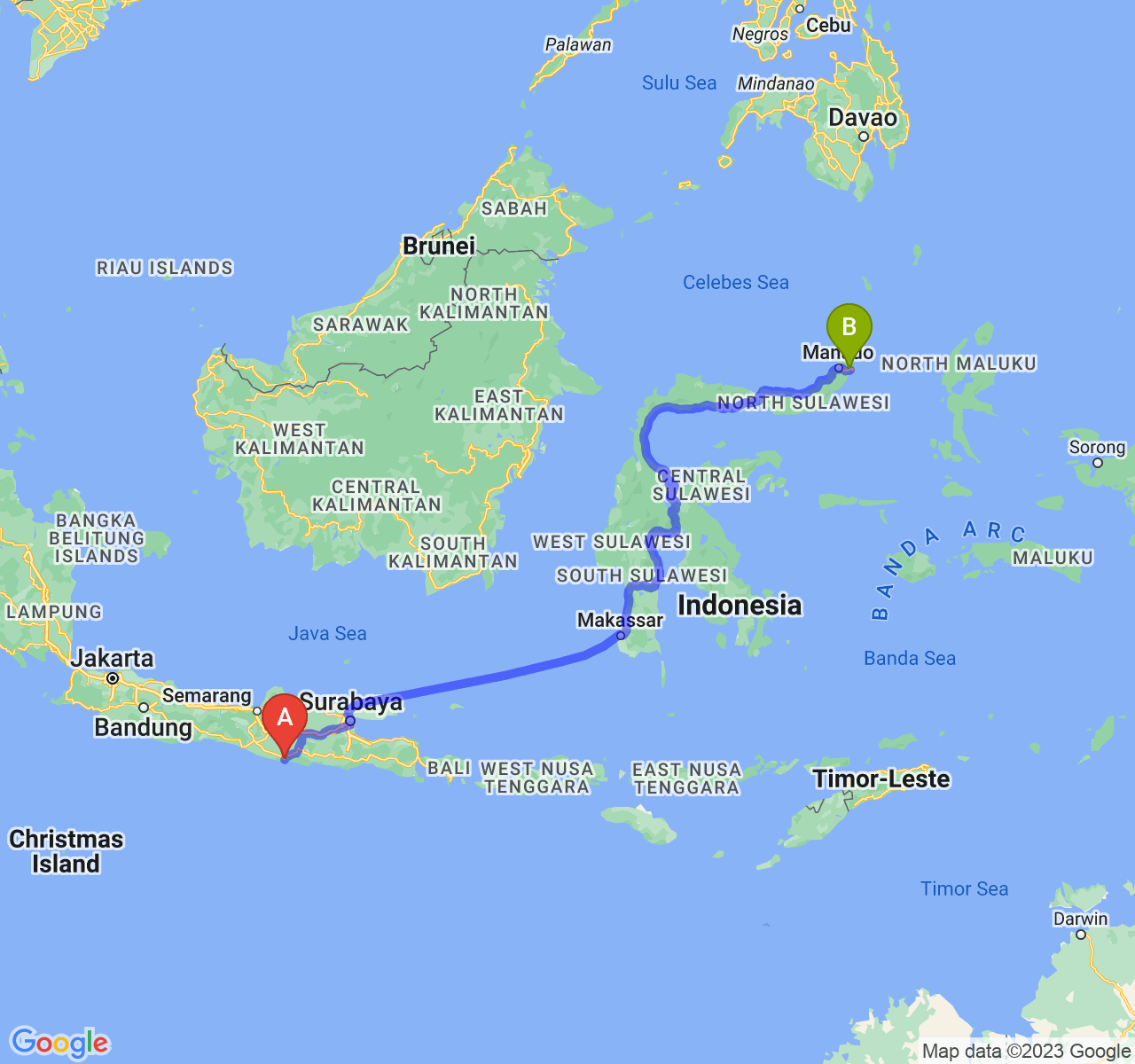 perjalanan dengan rute Kab. Pacitan-Kota Bitung