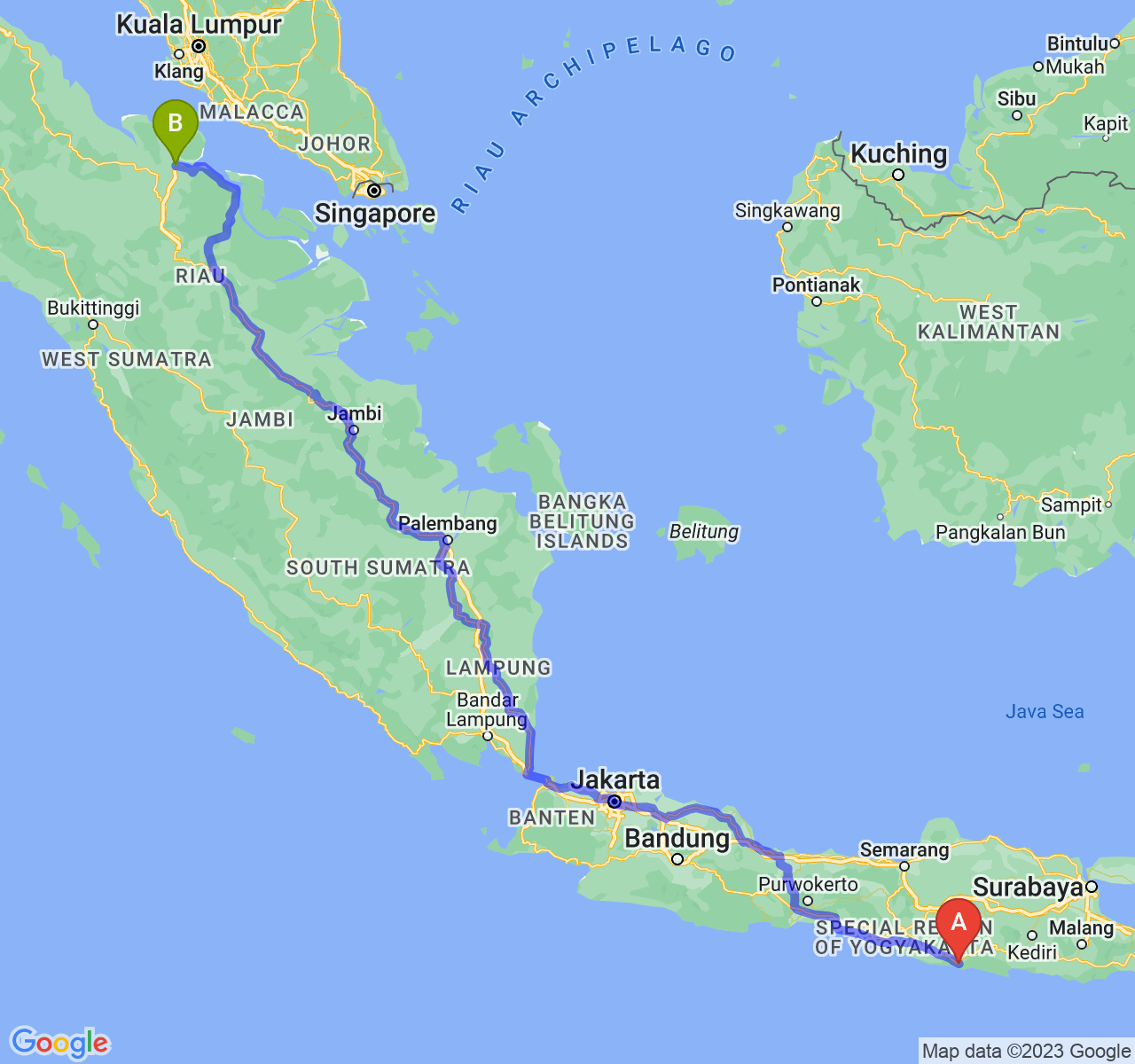 perjalanan dengan rute Kab. Pacitan-Kota Dumai