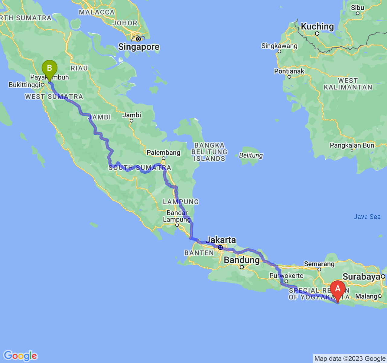 perjalanan dengan rute Kab. Pacitan-Kota Payakumbuh