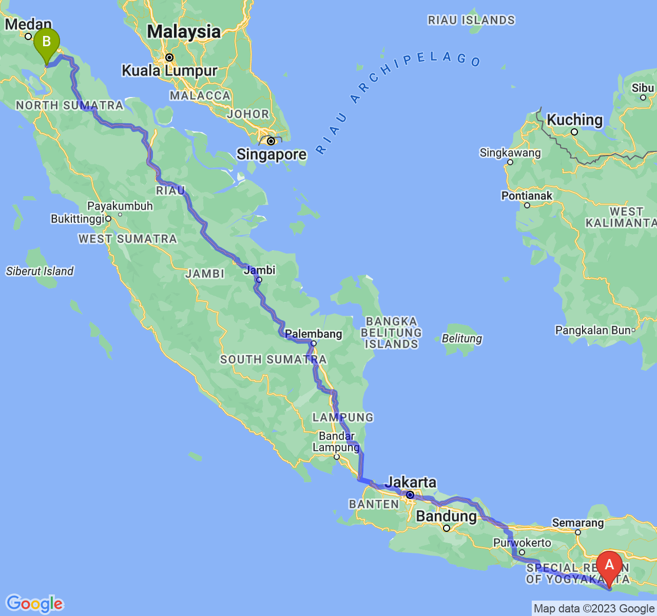 perjalanan dengan rute Kab. Pacitan-Kota Pematangsiantar