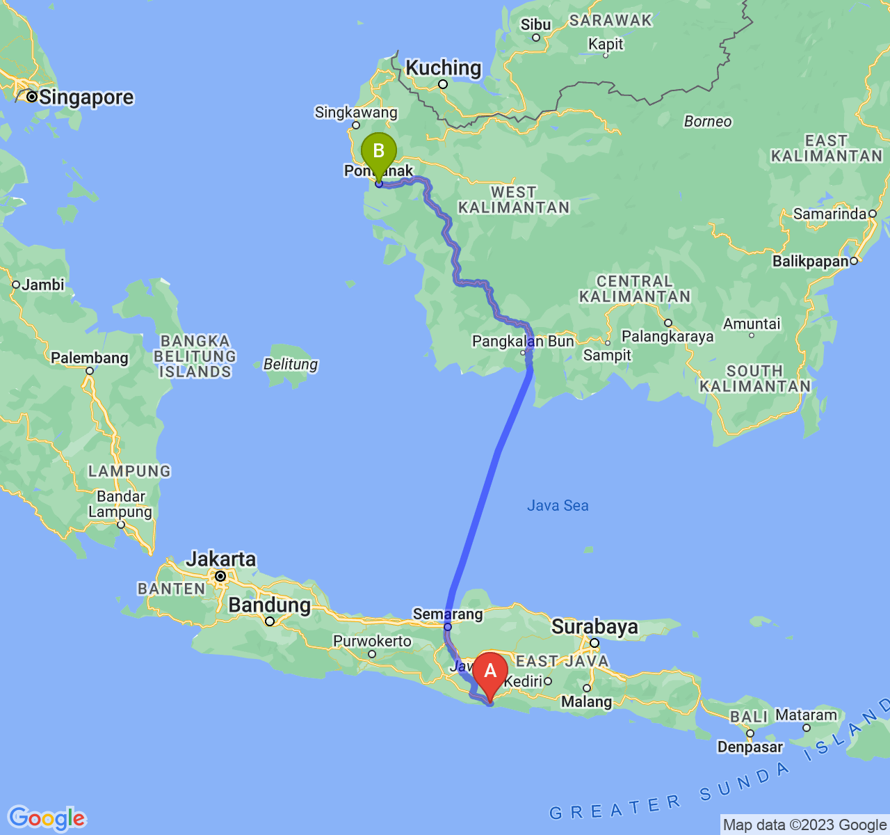 perjalanan dengan rute Kab. Pacitan-Kota Pontianak