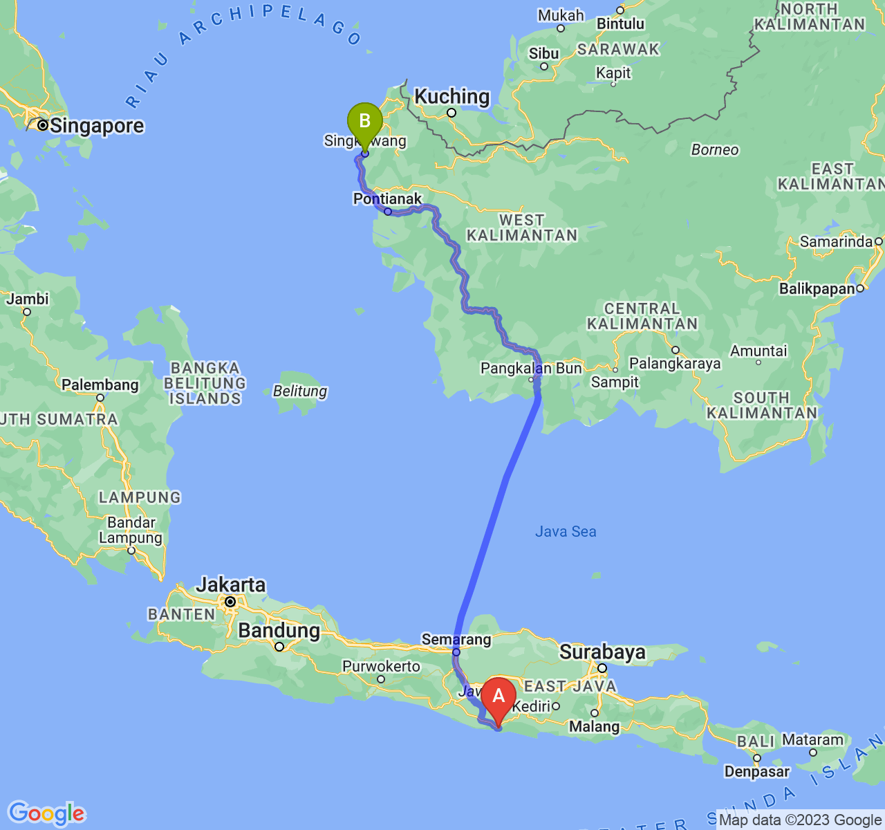 perjalanan dengan rute Kab. Pacitan-Kota Singkawang