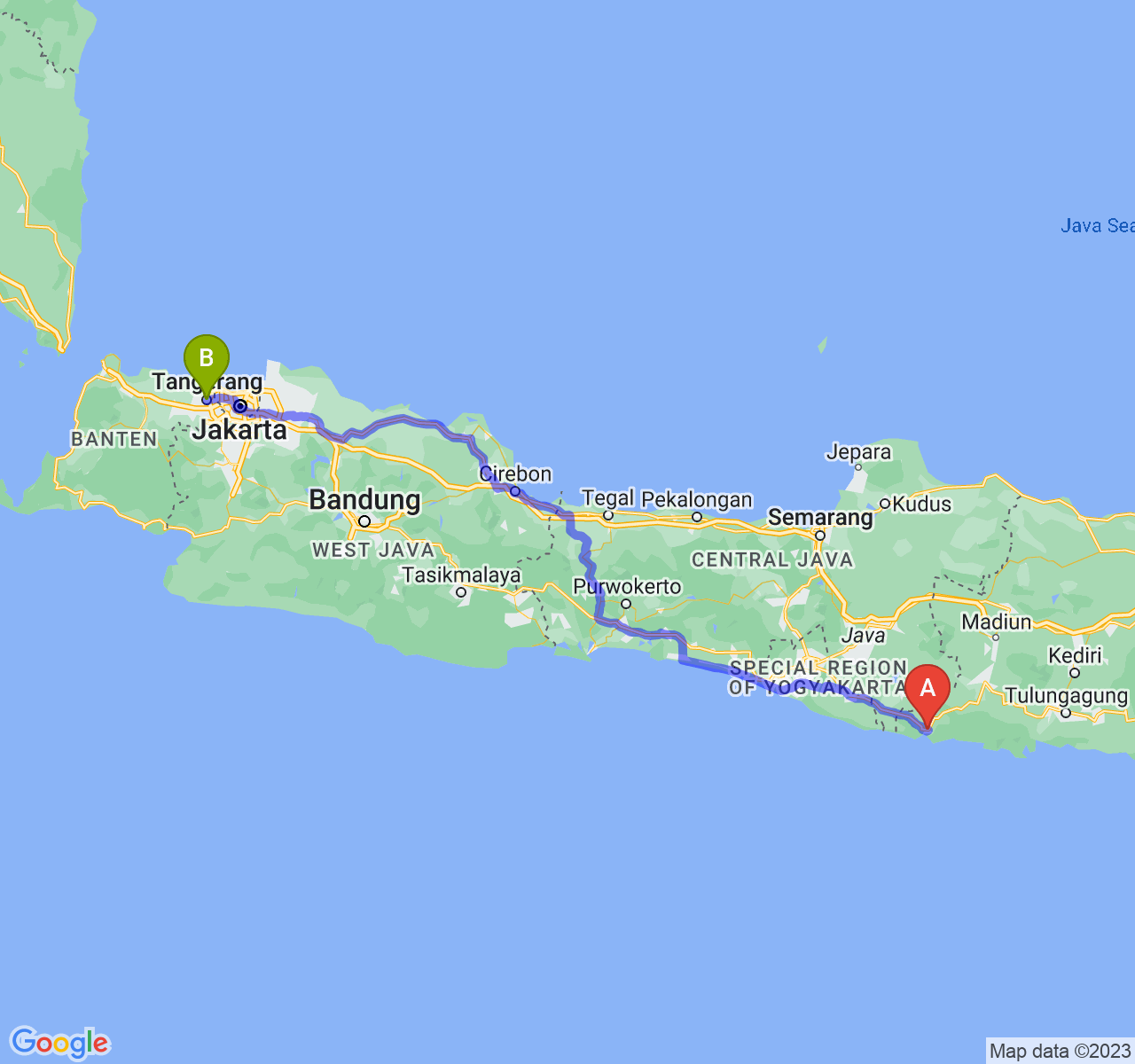 perjalanan dengan rute Kab. Pacitan-Kota Tangerang