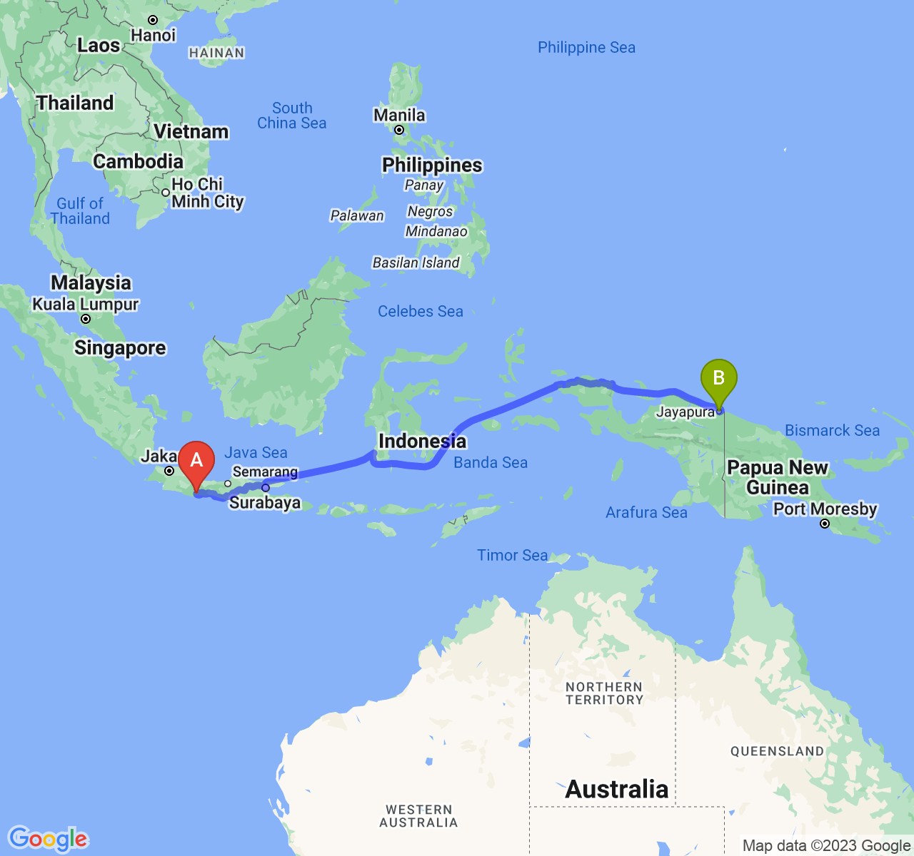 perjalanan dengan rute Kab. Pangandaran-Kota Jayapura