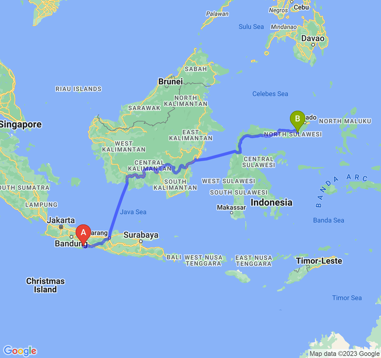 perjalanan dengan rute Kab. Pangandaran-Kota Kotamobagu