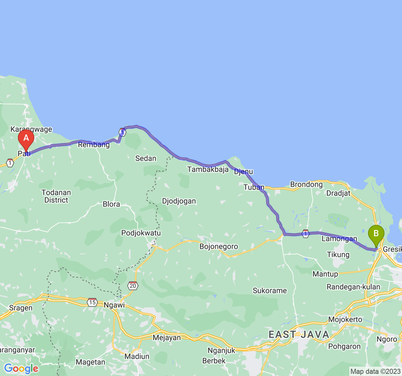 perjalanan dengan rute Kab. Pati-Kab. Gresik