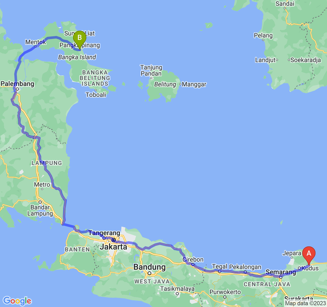 perjalanan dengan rute Kab. Pati-Kota Pangkalpinang