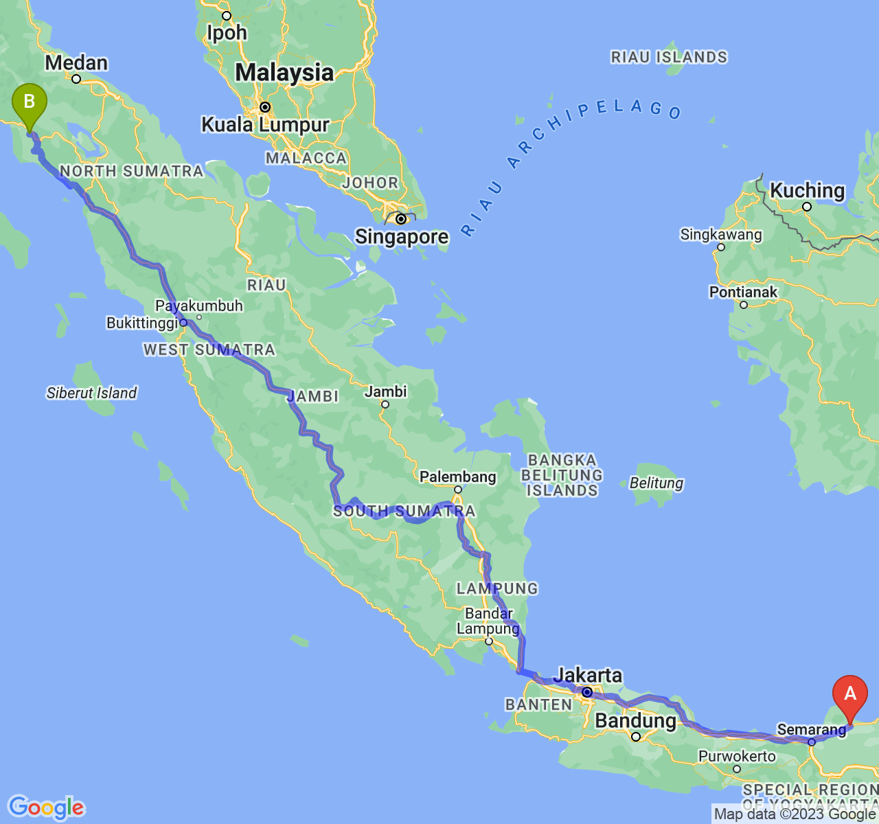 perjalanan dengan rute Kab. Pati-Kota Subulussalam