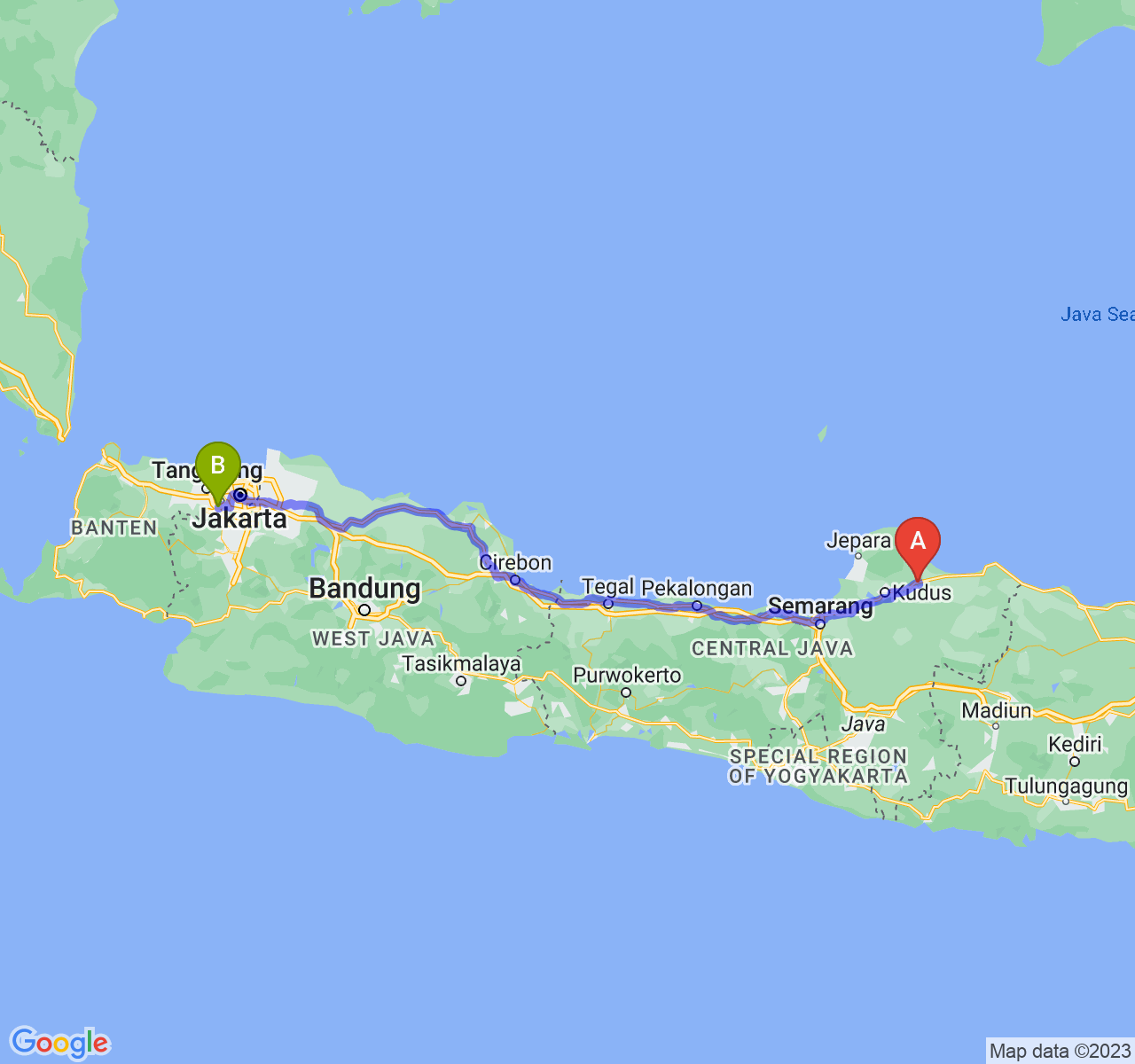 perjalanan dengan rute Kab. Pati-Kota Tangerang Selatan