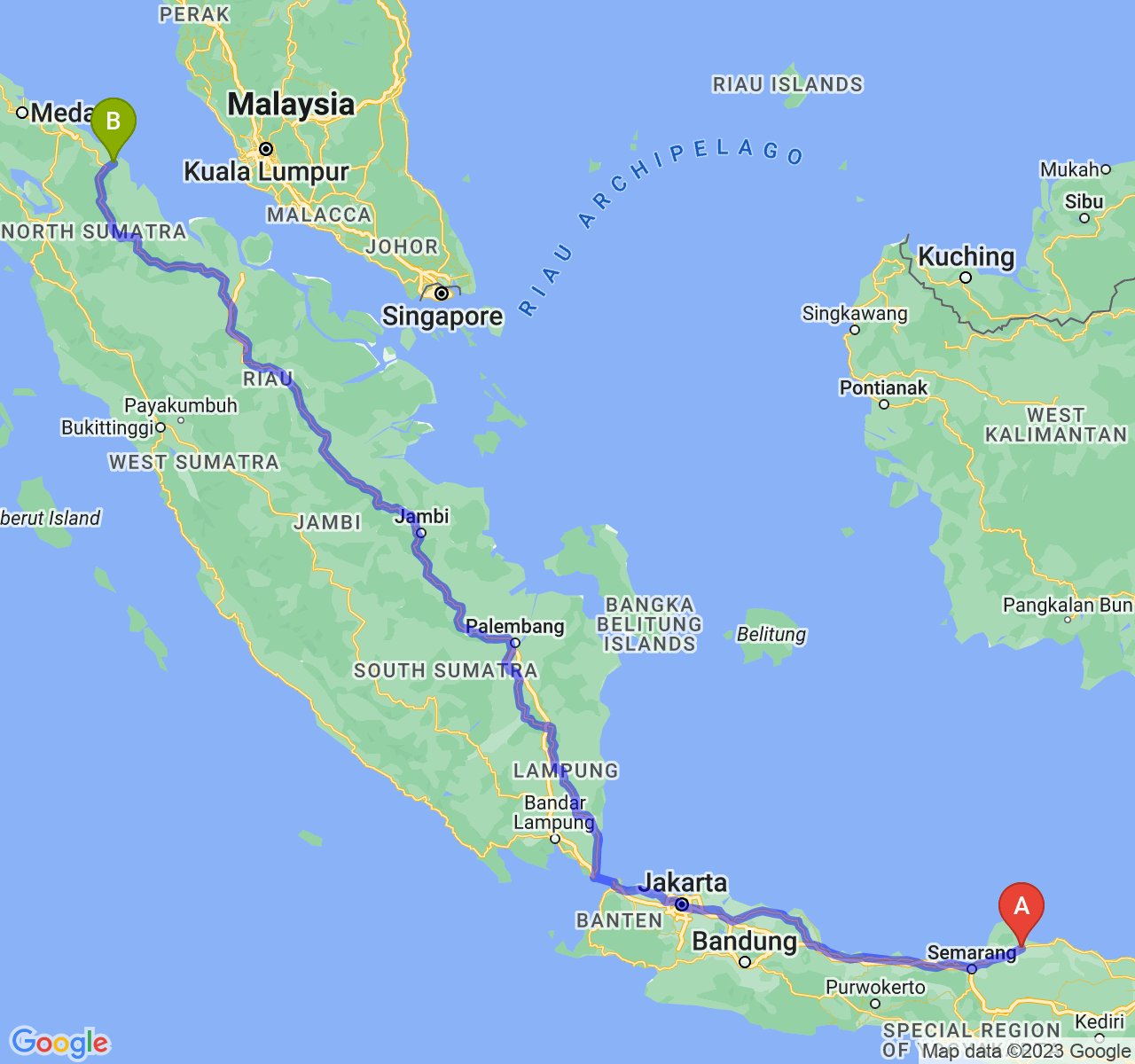 perjalanan dengan rute Kab. Pati-Kota Tanjung Balai