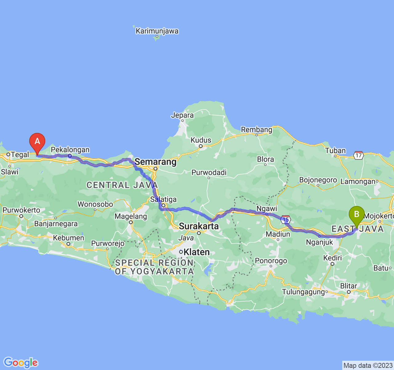 perjalanan dengan rute Kab. Pemalang-Kab. Jombang