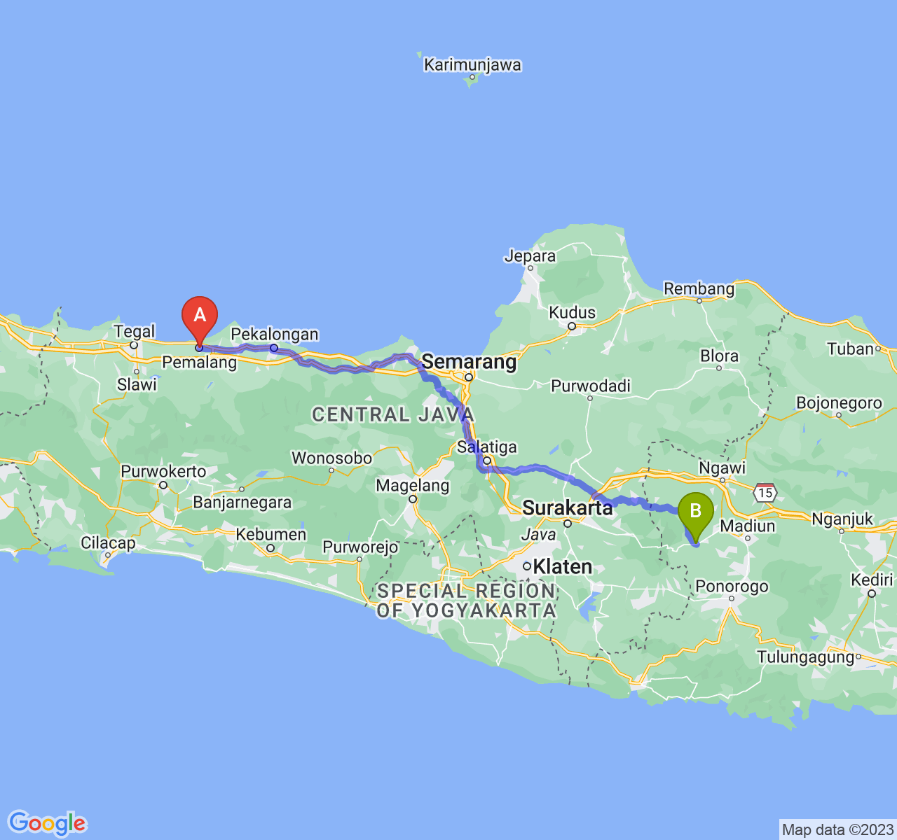 perjalanan dengan rute Kab. Pemalang-Kab. Magetan