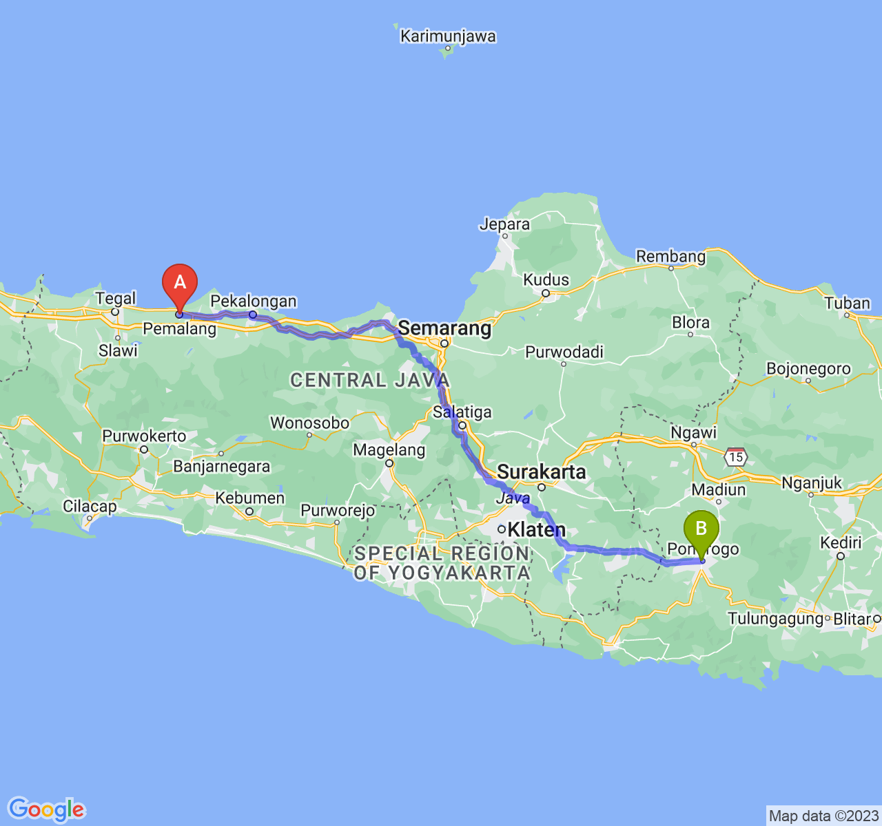 perjalanan dengan rute Kab. Pemalang-Kab. Ponorogo