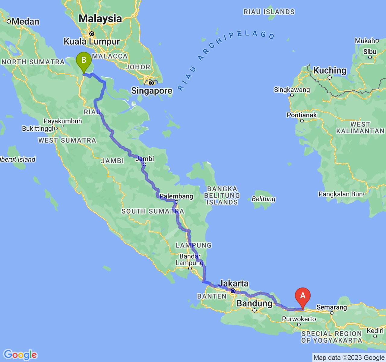 perjalanan dengan rute Kab. Pemalang-Kota Dumai