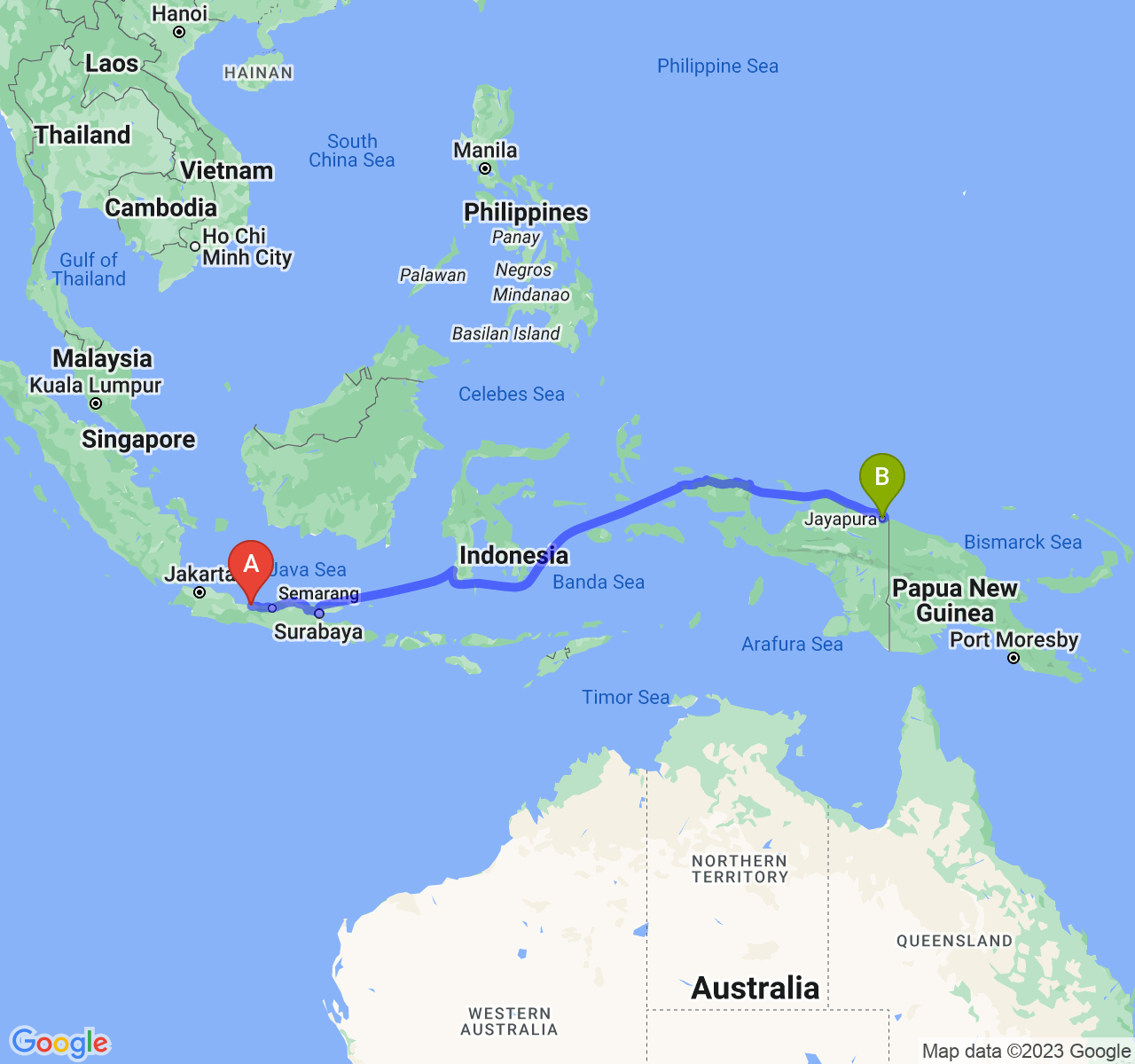 perjalanan dengan rute Kab. Pemalang-Kota Jayapura