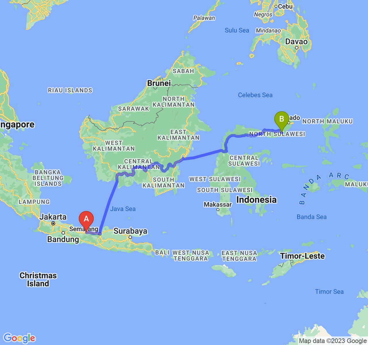 perjalanan dengan rute Kab. Pemalang-Kota Kotamobagu