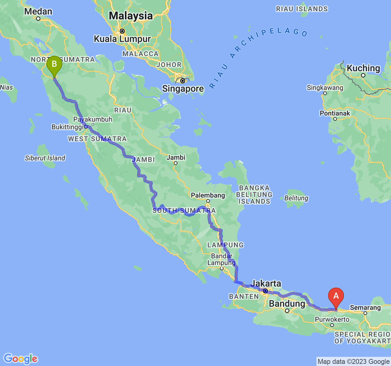 perjalanan dengan rute Kab. Pemalang-Kota Padang Sidimpuan