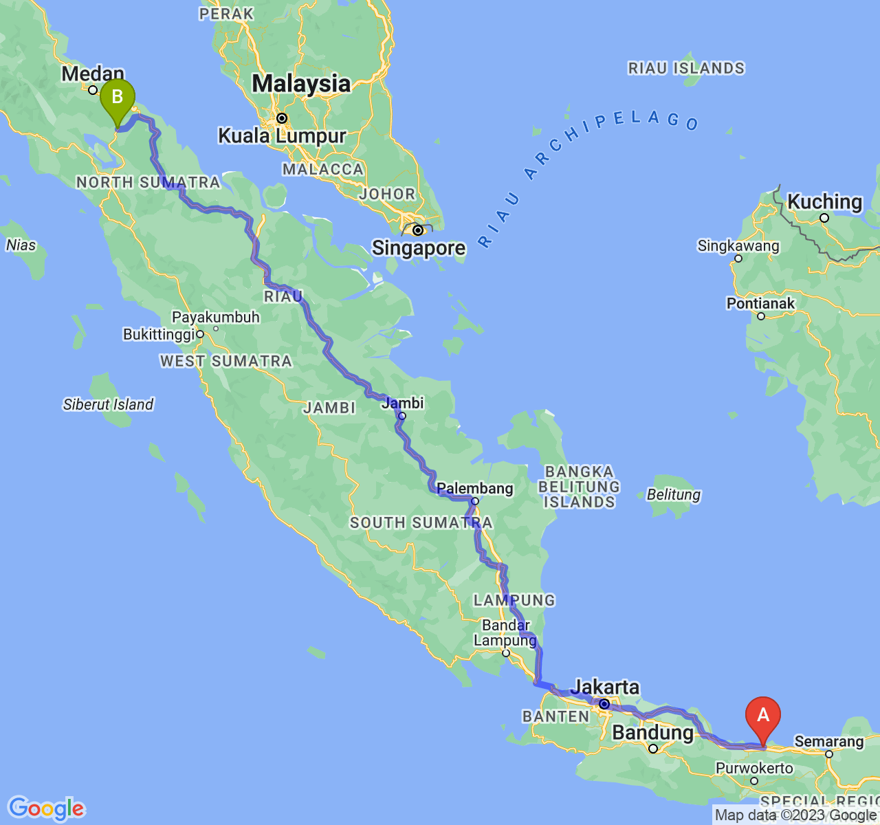 perjalanan dengan rute Kab. Pemalang-Kota Pematangsiantar