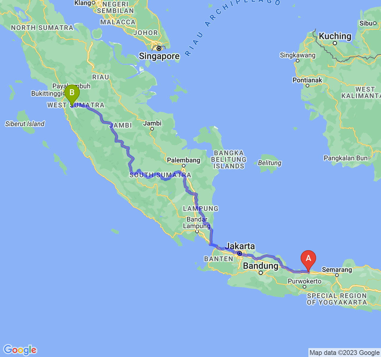 perjalanan dengan rute Kab. Pemalang-Kota Solok