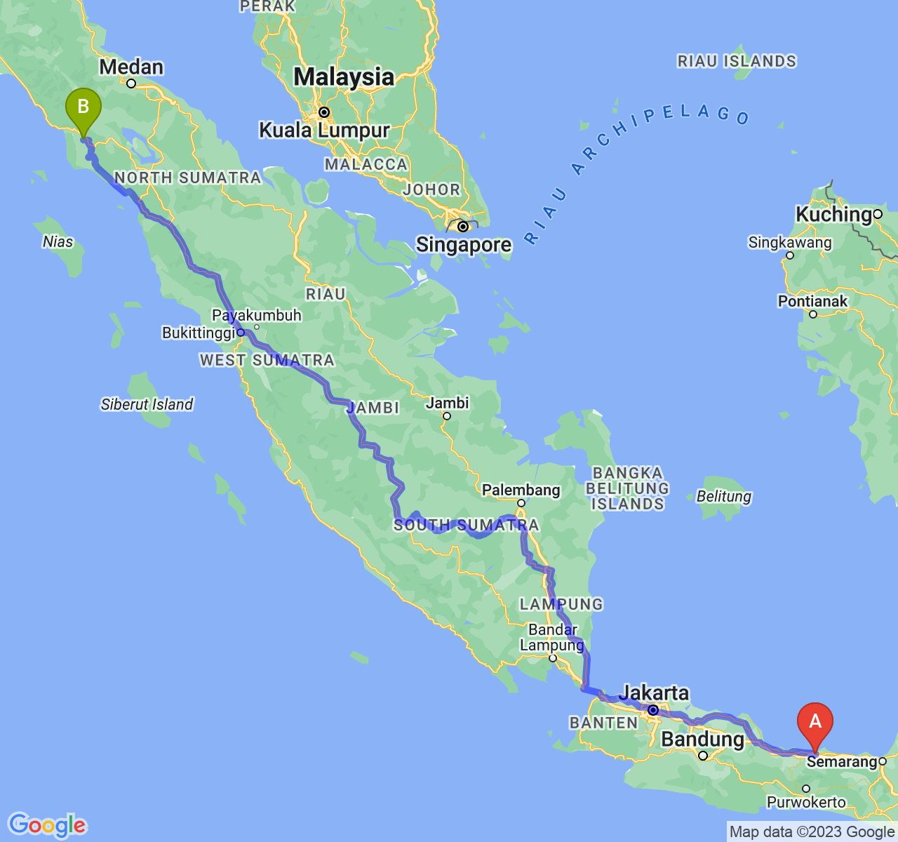 perjalanan dengan rute Kab. Pemalang-Kota Subulussalam