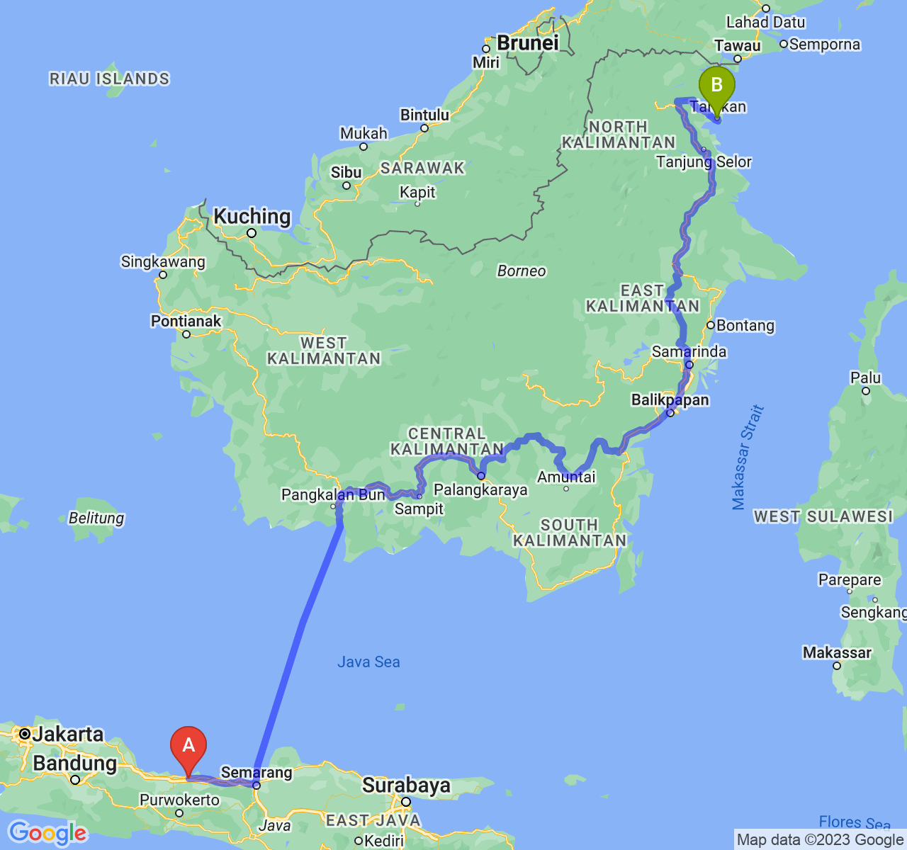 perjalanan dengan rute Kab. Pemalang-Kota Tarakan